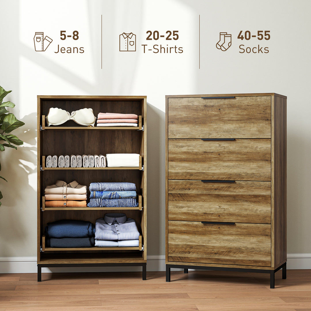 HOMCOM Dresser for Bedroom, 4 Drawer Dresser Tower, Chest of Drawers for Hallway, Entryway, Closet, Natural