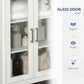 kleankin Tall Bathroom Storage Cabinet with 3 Tier Shelf, Bookcase with Glass Doors, Freestanding Linen Tower with Adjustable Shelves, Antique White