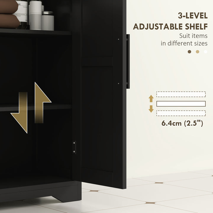 HOMCOM Bathroom Floor Cabinet, Farmhouse Bathroom Storage Cabinet with Adjustable Shelf, Black