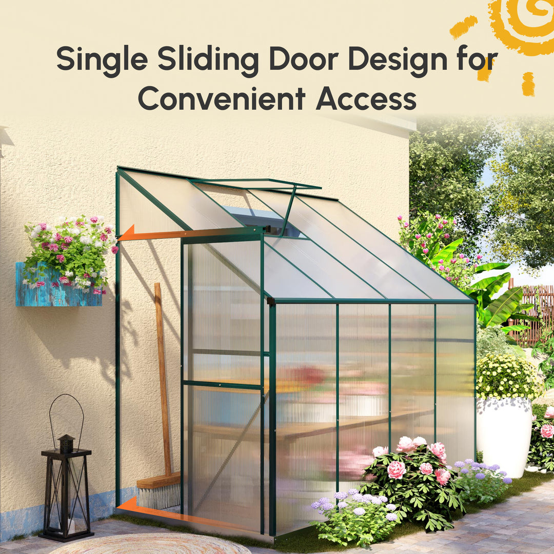 Outsunny Walk-In Garden Greenhouse Aluminum Polycarbonate with Roof Vent for Plants Herbs Vegetables 8' x 4' x 7' Silver