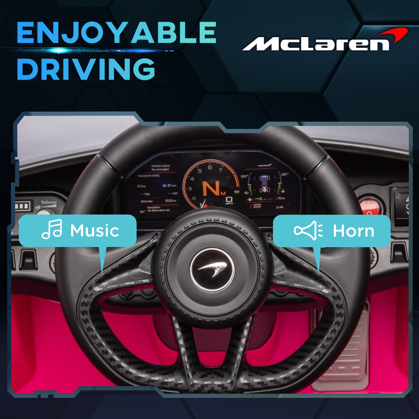 Qaba McLaren 765LT Licensed 12V Kids Electric Car w/ Scissor Doors, Transport Wheels, Remote, Slow Start, Music Horn Pink