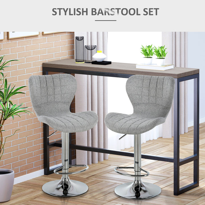HOMCOM Set of 2 Counter Height Bar Stools Swivel Stool Height Adjustable Bar Chairs with Footrest for Kitchen Dining Home Pub, Grey