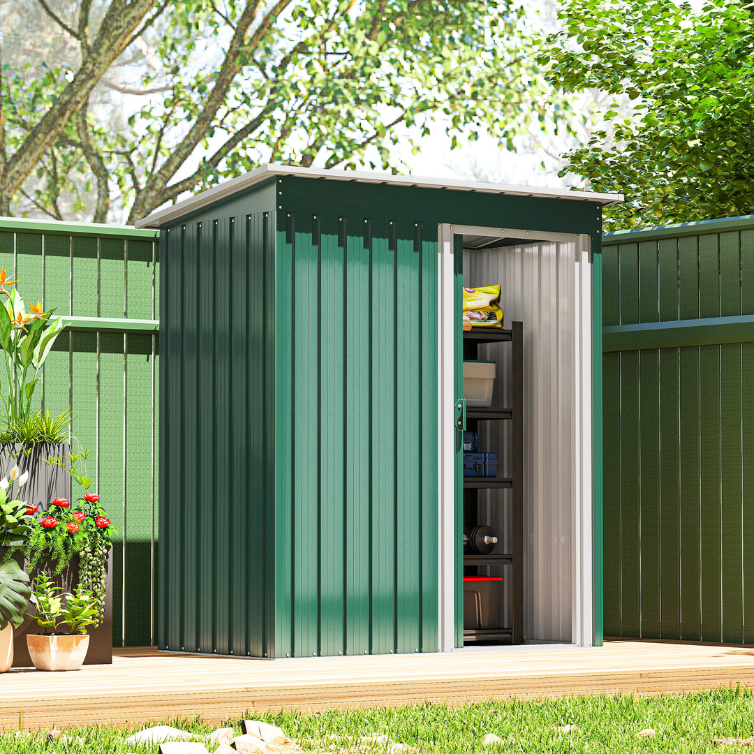 Outsunny 5 x 3 FT Outdoor Storage Shed with Sliding Door and Sloped Roof, Steel Frame Garden Shed Tool Equipment, Black