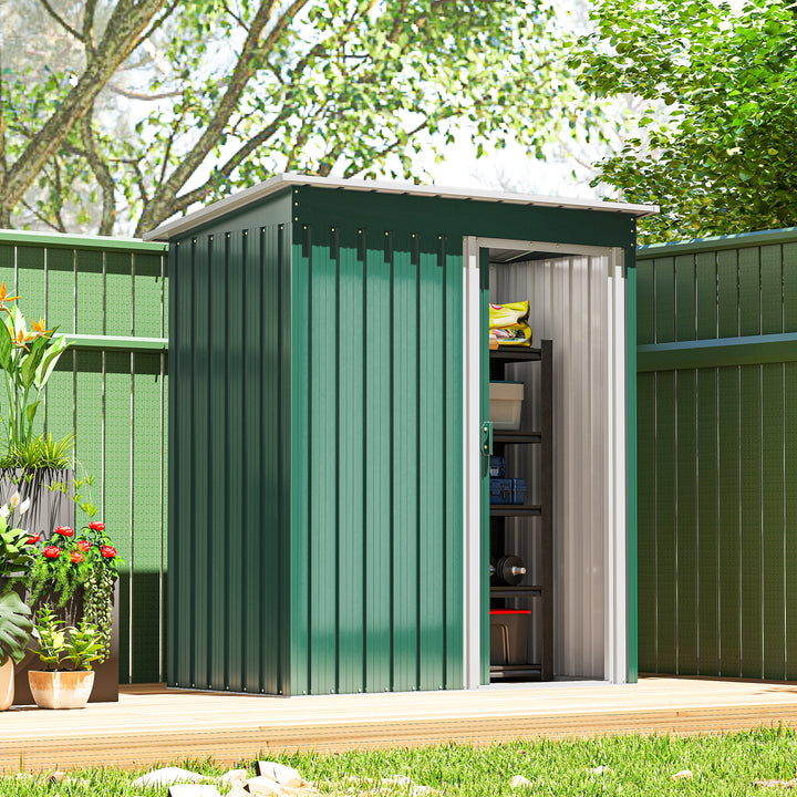 Outsunny 5 x 3 FT Outdoor Storage Shed with Sliding Door and Sloped Roof, Steel Frame Garden Shed Tool Equipment, Black