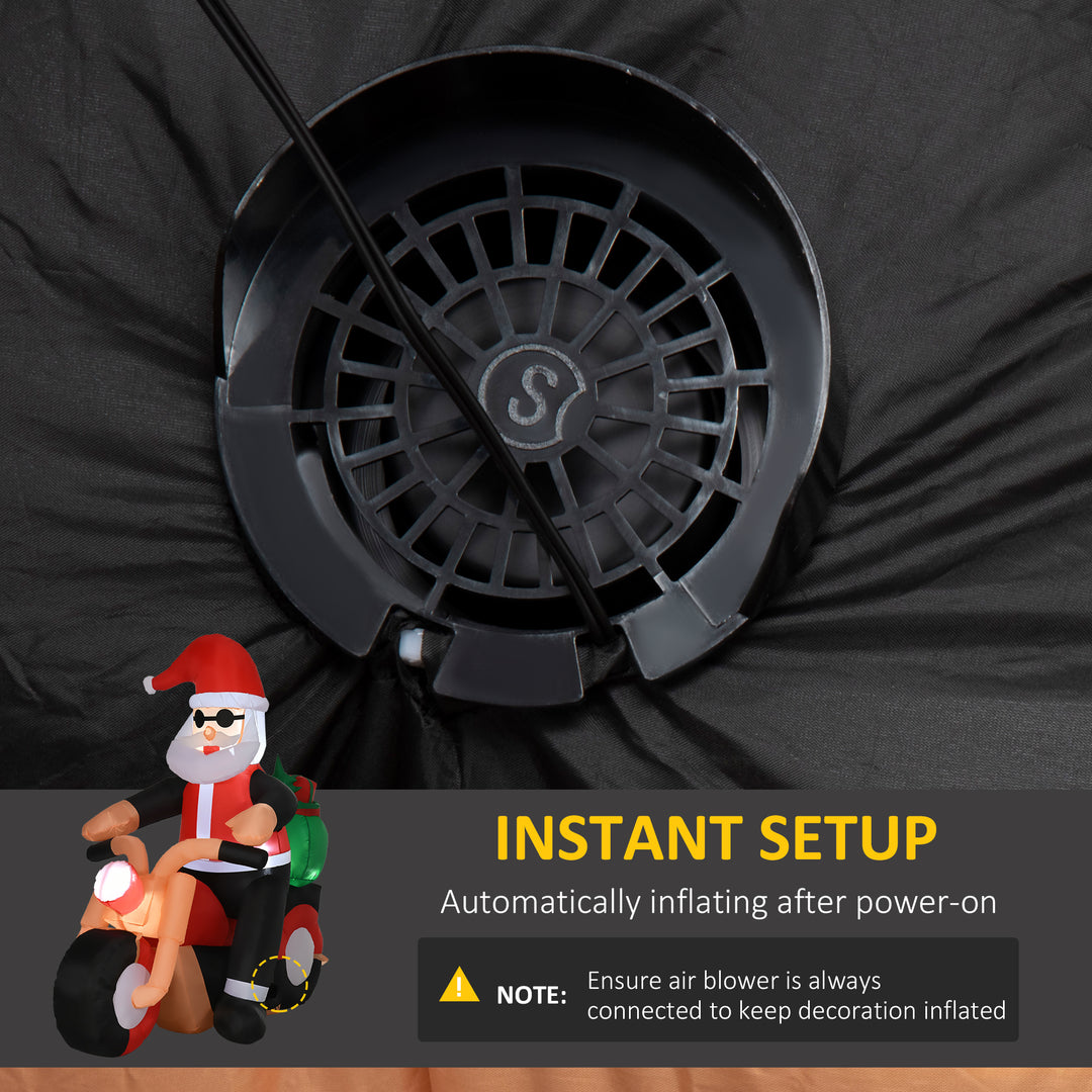 HOMCOM 5.5' H Christmas Holiday Yard Inflatable Outdoor, Light Up LED Decoration, Santa Claus Riding a Motorcycle