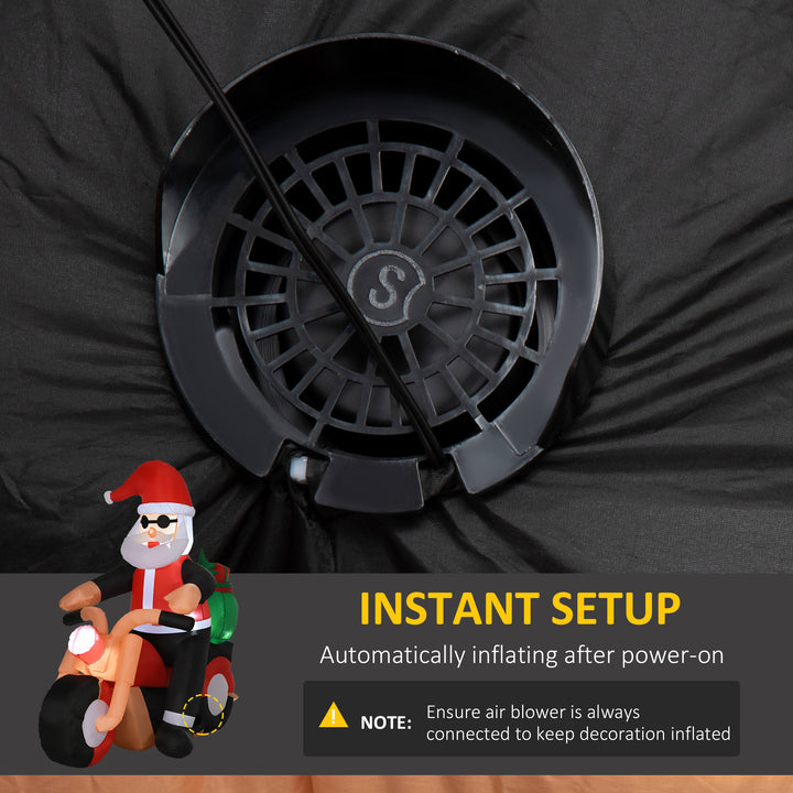 HOMCOM 5.5' H Christmas Holiday Yard Inflatable Outdoor, Light Up LED Decoration, Santa Claus Riding a Motorcycle