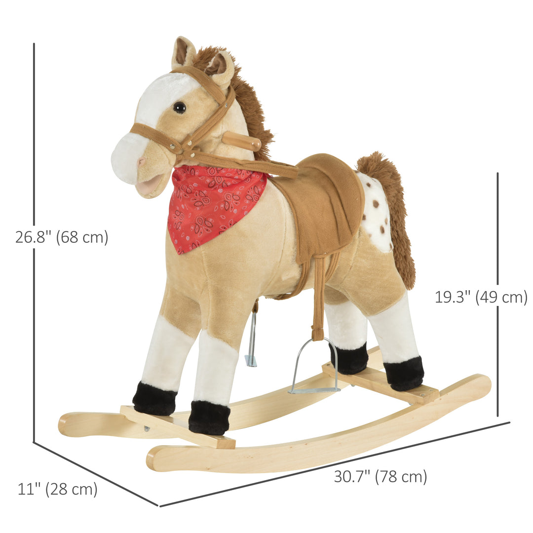 Qaba Kids Plush Ride-On Rocking Horse Toy Cowboy Rocker with Fun Realistic Sounds for Child 3-6 Years Old, Brown
