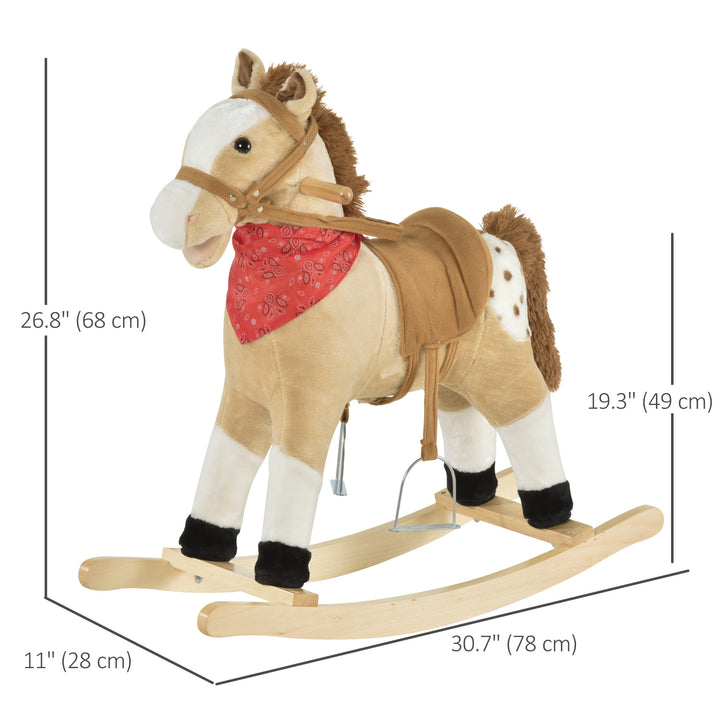Qaba Kids Plush Ride-On Rocking Horse Toy Cowboy Rocker with Fun Realistic Sounds for Child 3-6 Years Old, Brown