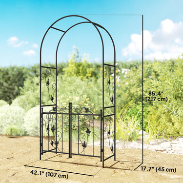 Outsunny 7ft Steel Garden Arch with Gate, Garden Arbor Trellis for Climbing Plants, Roses, Vines, Wedding Arch for Outdoor, Garden, Lawn, Backyard, Black