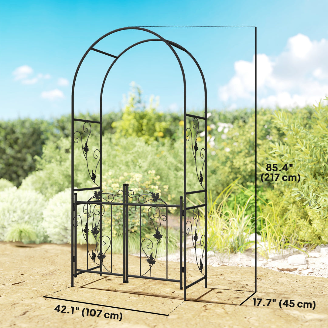 Outsunny 7ft Steel Garden Arch with Gate, Garden Arbor Trellis for Climbing Plants, Roses, Vines, Wedding Arch for Outdoor, Garden, Lawn, Backyard, Black