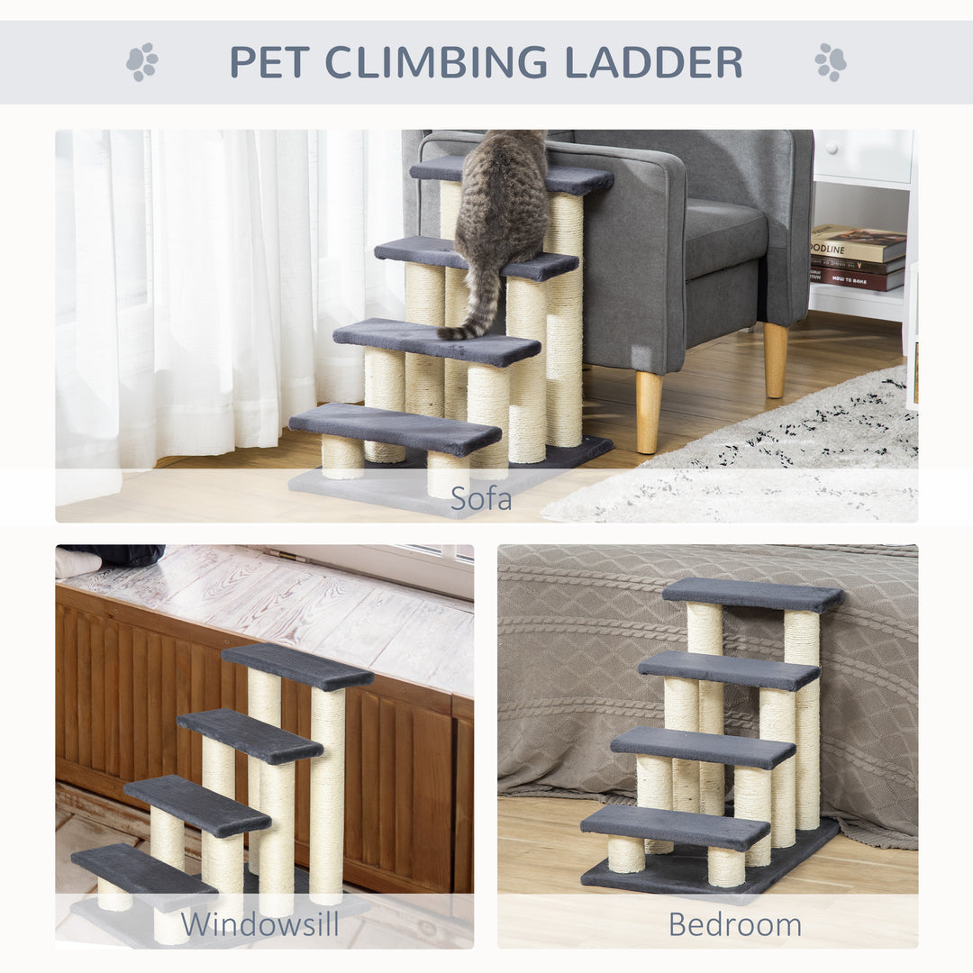PawHut Cat Trees 4 Tier Pet Stairs Dog Cat 4 Steps Kitty Scatching Post Cat Scratch Furniture Dark Grey