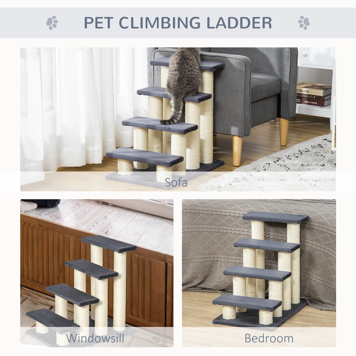 PawHut Cat Trees 4 Tier Pet Stairs Dog Cat 4 Steps Kitty Scatching Post Cat Scratch Furniture Dark Grey
