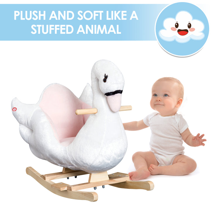 Qaba Soft Warm Kids Rocking Horse Child Plush Ride On Toy Swan Style Playtime with Lullaby Song White