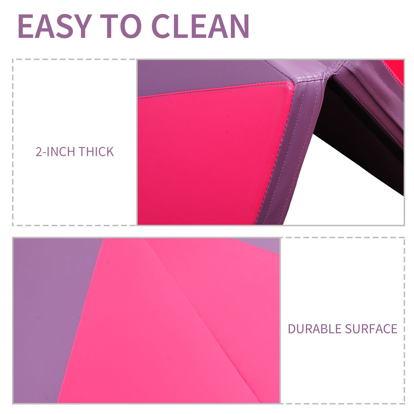 Soozier 4'x6'x2'' Folding Gymnastics Tumbling Mat, Exercise Mat  with Carrying Handles for Yoga, MMA, Martial Arts, Stretching, Core Workouts, Pink and Purple