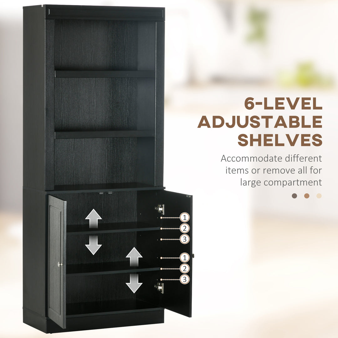 HOMCOM 72" Kitchen Buffet with Hutch, Freestanding Cupboard, Pantry with 6-Tier Shelving, 2 Doors Cabinet with Adjustable Shelves, White, Wood Grain