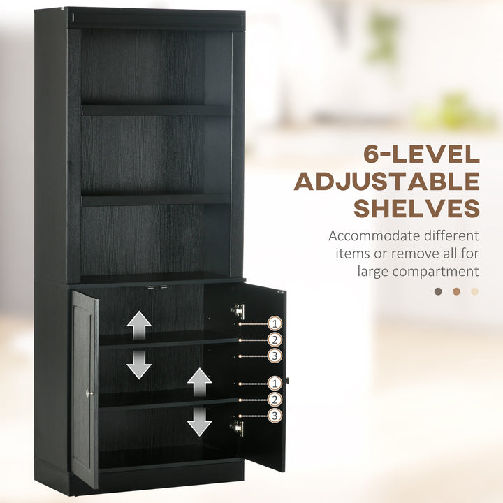 HOMCOM 72" Kitchen Buffet with Hutch, Freestanding Cupboard, Pantry with 6-Tier Shelving, 2 Doors Cabinet with Adjustable Shelves, White, Wood Grain