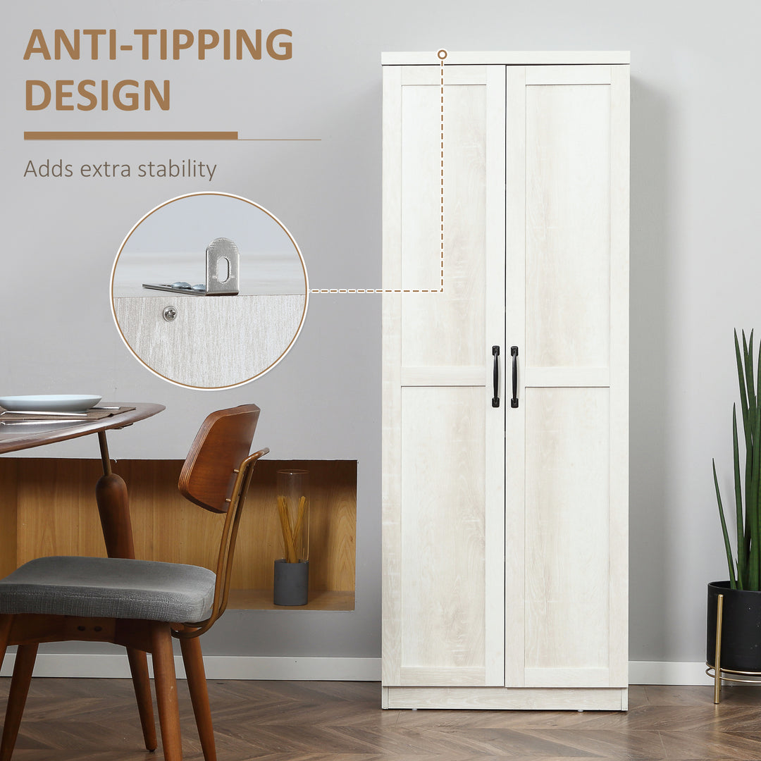 HOMCOM 63" Kitchen Storage Cabinet, 5-tier Pantry Cabinet with Doors and Adjustable Shelves for Dining Room, Distressed White