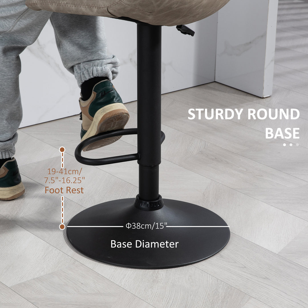 HOMCOM Adjustable Counter Height Bar Stools Set of 2, 360° Swivel Kitchen Counter Stools Dining Chairs with Backs, Vintage Leather, Brown