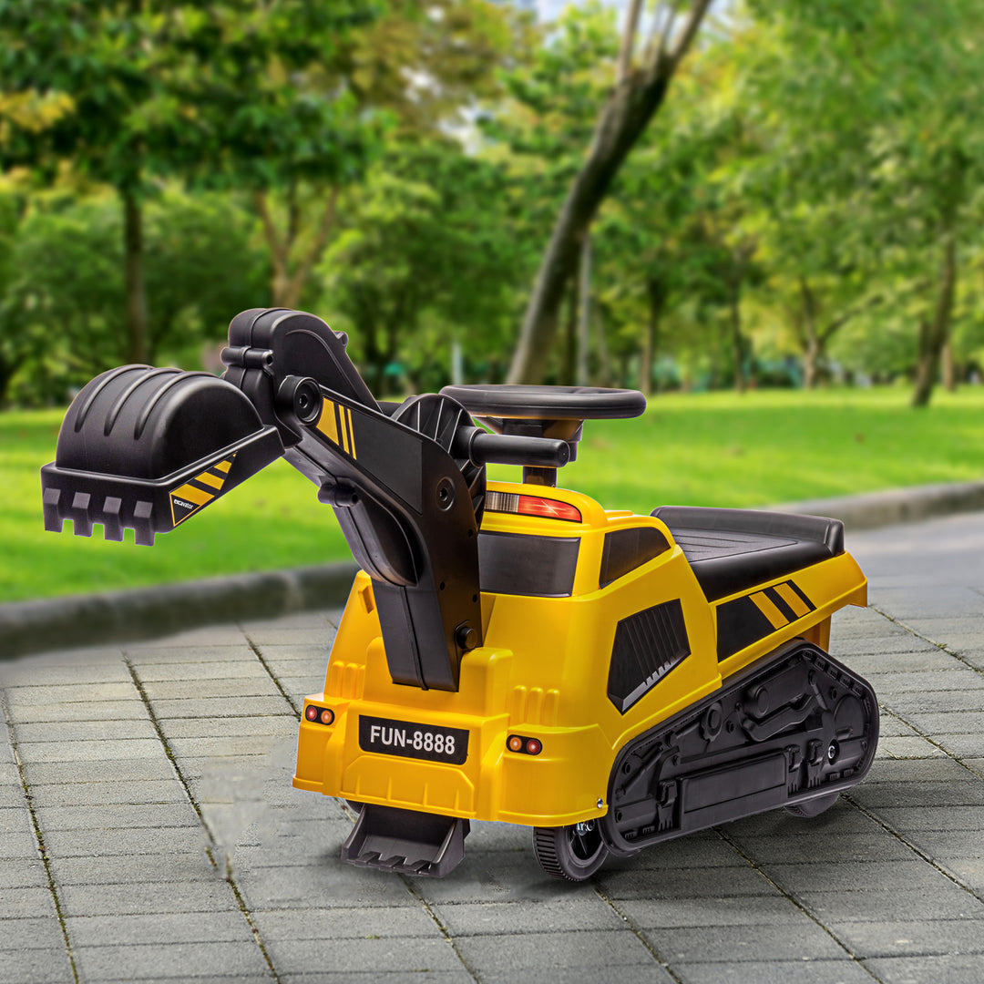Aosom 3 in 1 Ride on Excavator Bulldozer Road Roller, No Power Pretend Play Construction with Music, for 18-48 Months, Yellow