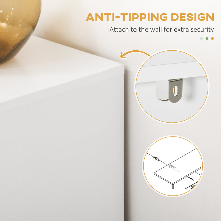 HOMCOM Accent Sideboards, Kitchen Storage Cabinet with 4 Doors, Adjustable Shelves, Metal Base for Living Room, Hallway, White