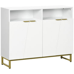 HOMCOM Accent Sideboards, Kitchen Storage Cabinet with 4 Doors, Adjustable Shelves, Metal Base for Living Room, Hallway, White