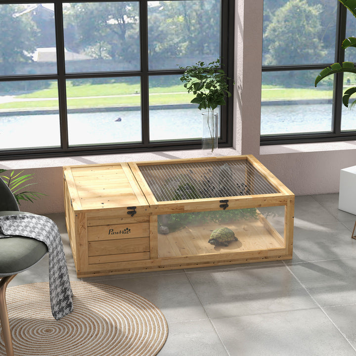 PawHut Wood Tortoise House for Lizards, Geckos, Indoor Outdoor Use, 35.8" x 23.8" x 12.6", Yellow