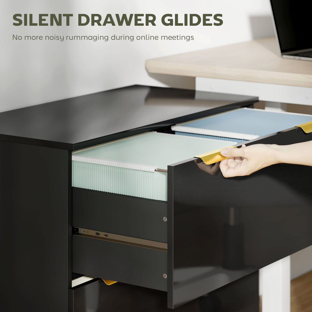 HOMCOM Lateral File Cabinet with 2 Drawers, Modern Filing Cabinet for Letter/A4/Legal Size Files, High Gloss Black