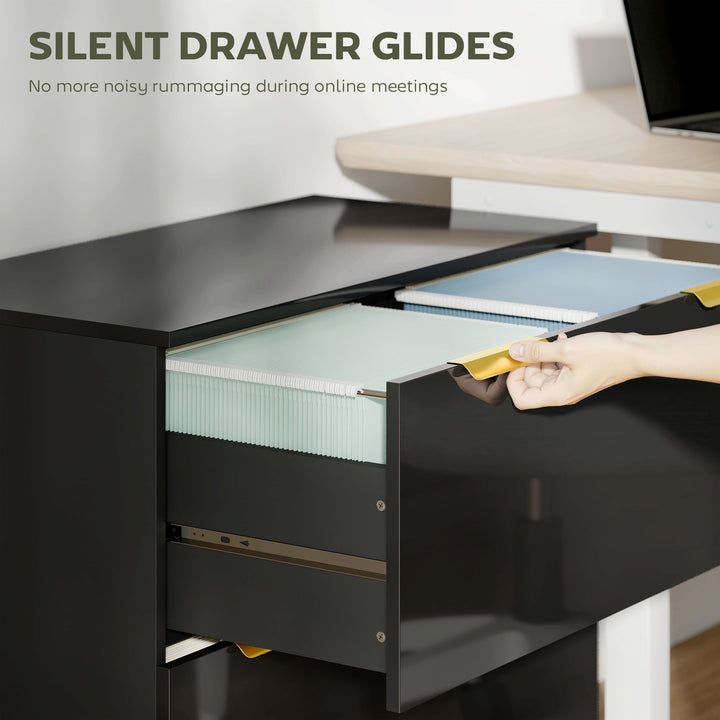 HOMCOM Lateral File Cabinet with 2 Drawers, Modern Filing Cabinet for Letter/A4/Legal Size Files, High Gloss Black