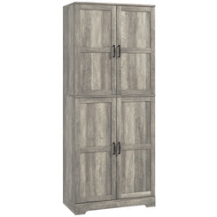 HOMCOM Farmhouse Kitchen Pantry Cabinet, Kitchen Cabinet with Barn Doors, Adjustable Shelves and Door Racks, Distressed Grey