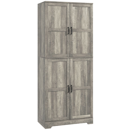 HOMCOM Farmhouse Kitchen Pantry Cabinet, Kitchen Cabinet with Barn Doors, Adjustable Shelves and Door Racks, Distressed Grey