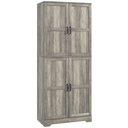 HOMCOM Farmhouse Kitchen Pantry Cabinet, Kitchen Cabinet with Barn Doors, Adjustable Shelves and Door Racks, Distressed Grey