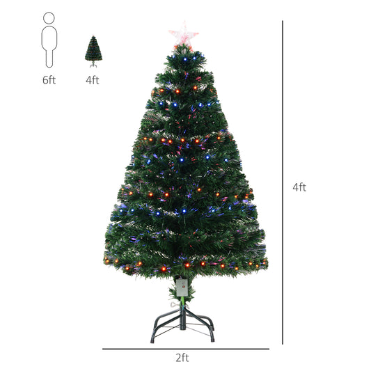 HOMCOM 4ft Prelit Artificial Optical Xmas Tree Spruce Hinged Full Tree