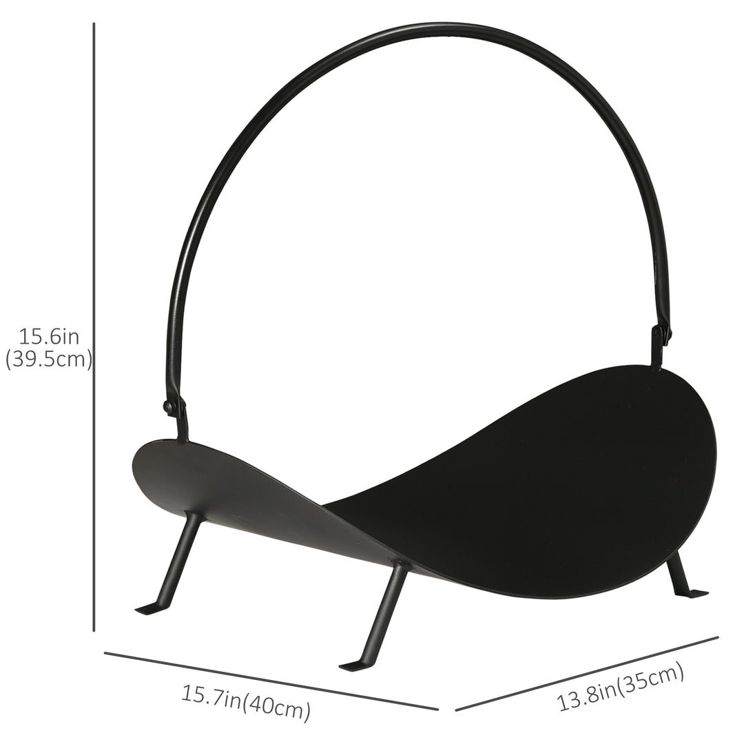 Outsunny 16" Firewood Log Rack Curved Fireplace Log Holder Wood Storage Basket Carrier with Flexible Handle, for Outdoor and Indoor Use, Black