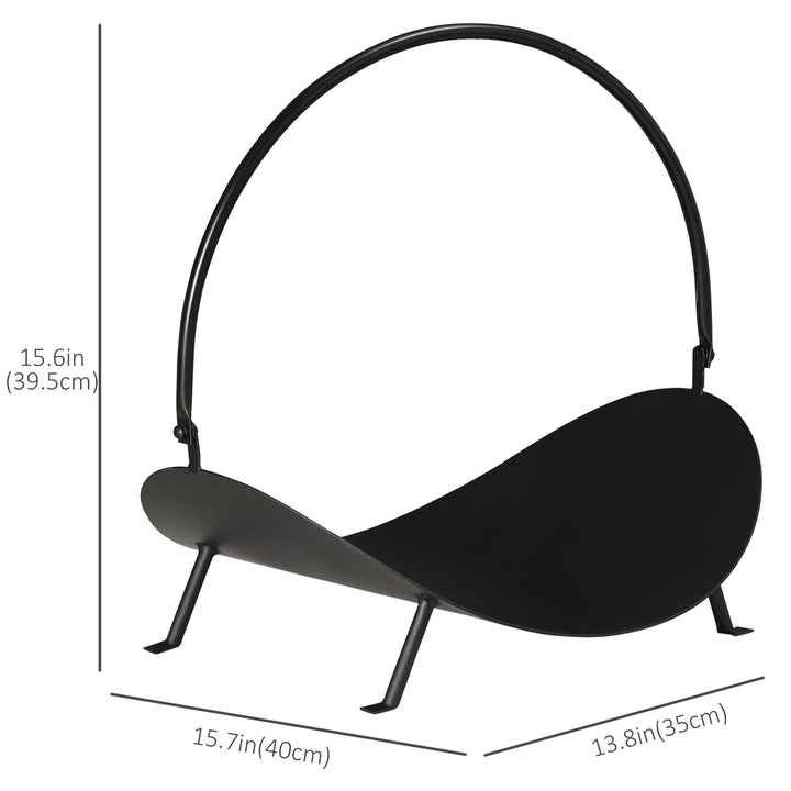 Outsunny 16" Firewood Log Rack Curved Fireplace Log Holder Wood Storage Basket Carrier with Flexible Handle, for Outdoor and Indoor Use, Black