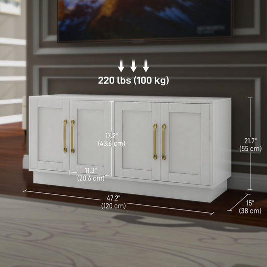 HOMCOM Modern TV Stand for up to 55" TV, TV Cabinet with 4 Soft Hinged Doors, 4 Cable Holes and 2 Adjustable Shelves, White