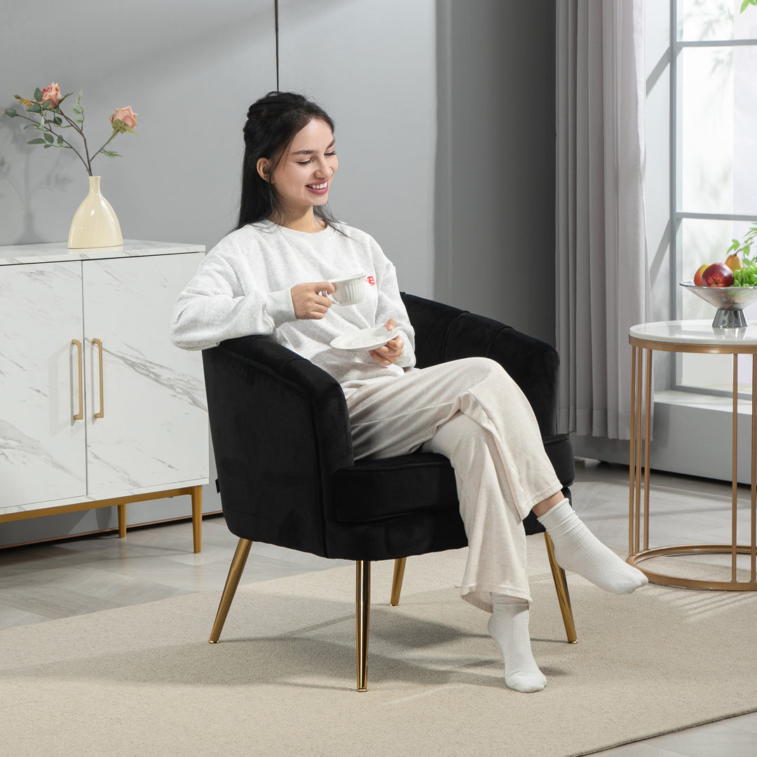 HOMCOM Fabric Armchair, Modern Accent Chair with Gold Metal Legs for Living Room, Bedroom, Home Office, Grey