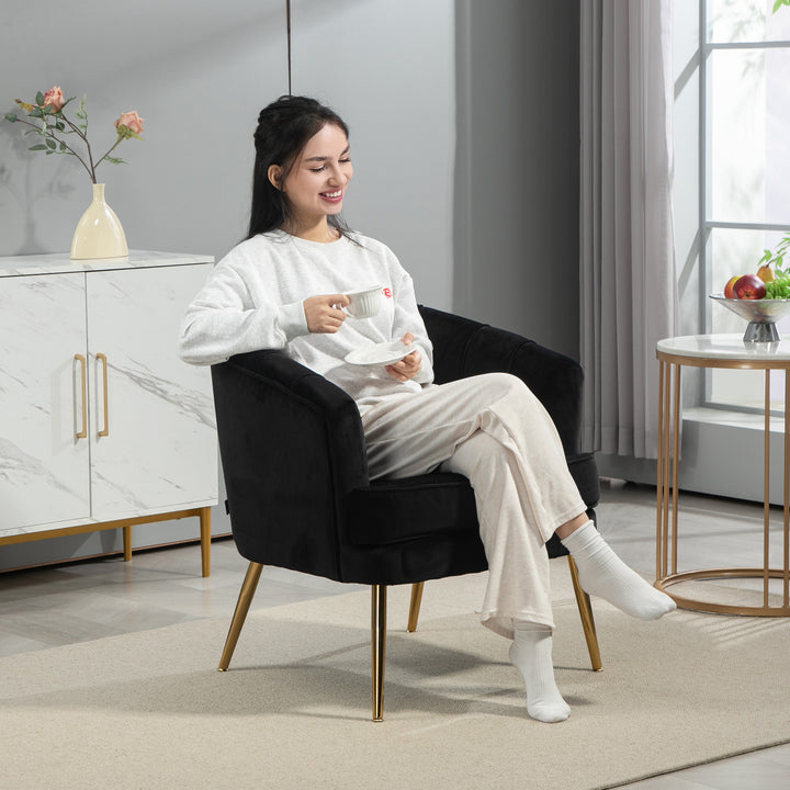 HOMCOM Fabric Armchair, Modern Accent Chair with Gold Metal Legs for Living Room, Bedroom, Home Office, Grey