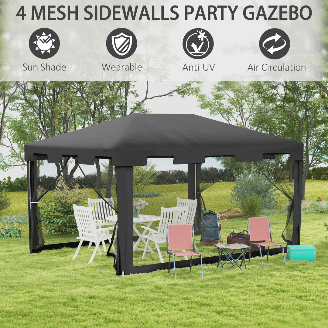 Outsunny 10x13ft Gazebo Party Tent Outdoor Canopy Garden Sun Shade w/Mesh Sidewalls, White