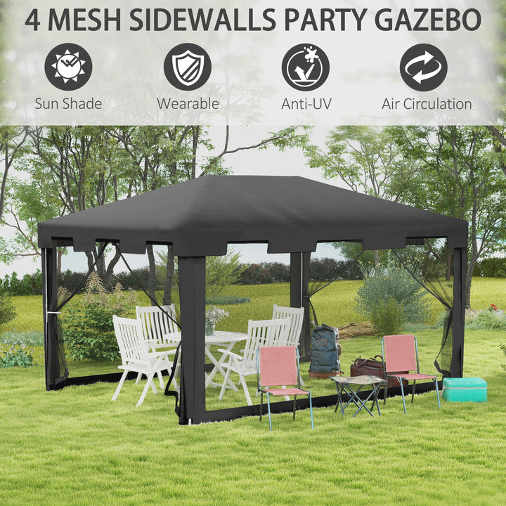 Outsunny 10x13ft Gazebo Party Tent Outdoor Canopy Garden Sun Shade w/Mesh Sidewalls, White