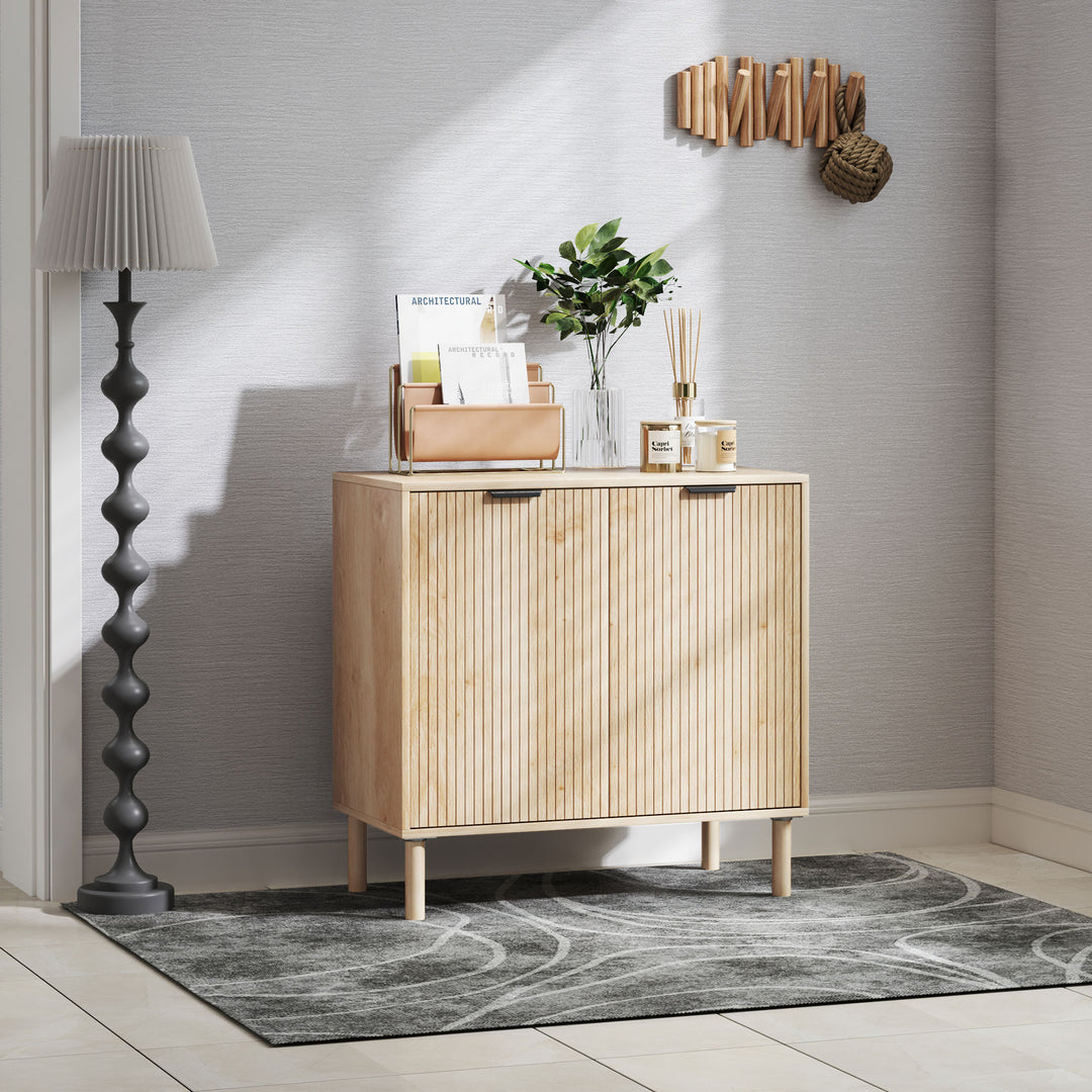 HOMCOM Accent Cabinet with Doors & Adjustable Shelf, Freestanding Storage Cabinet with Wood Legs for Living Room, Oak