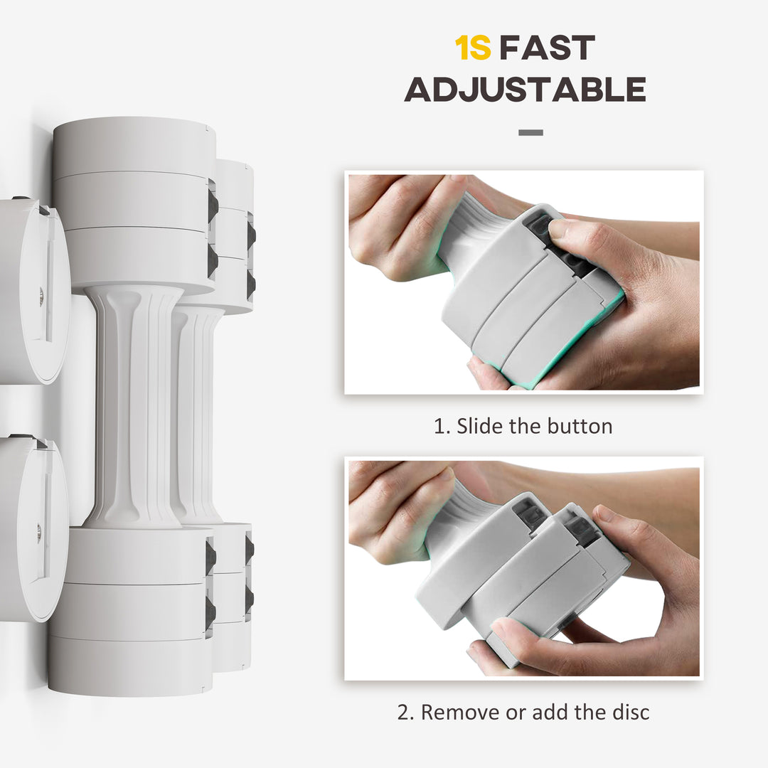 Soozier 11lbs Adjustable Dumbbell Set of Two, Hand Weights with 12 Weight Plates and Non-Slip Handles, for Men and Women, Home Gym Workout, White