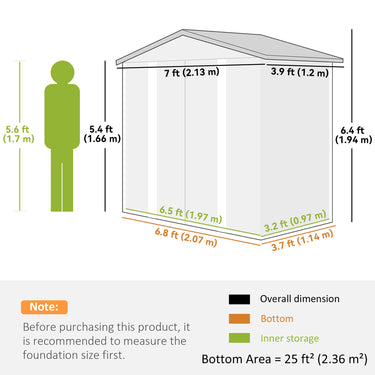Outsunny 7' x 4' Outdoor Storage Shed, Metal Garden Shed with Lockable Doors and Gloves for Backyard, Garden, Patio, Dark Grey