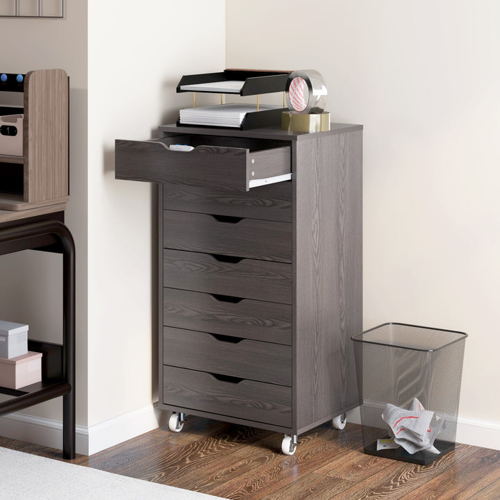 Vinsetto 7-drawer Vertical File Cabinet for Home Office, Storage Cabinet with Wheels, 18.7"x15.6"x35.4", Black