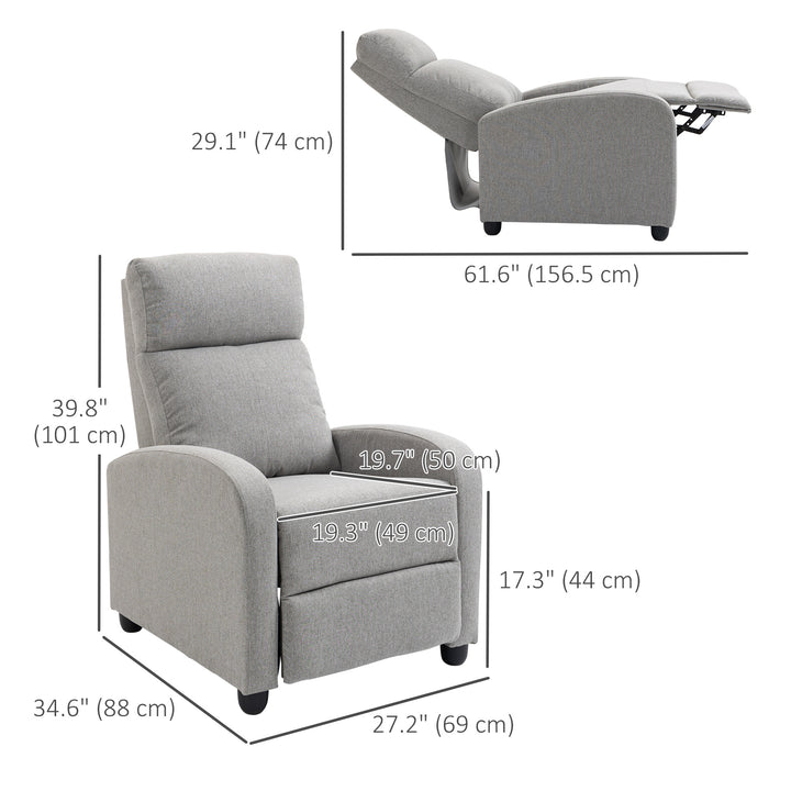 HOMCOM Fabric Recliner Chair Manual Home Theater Seating Single Reclining Sofa Chair with Padded Seat for Living Room, Dark Grey