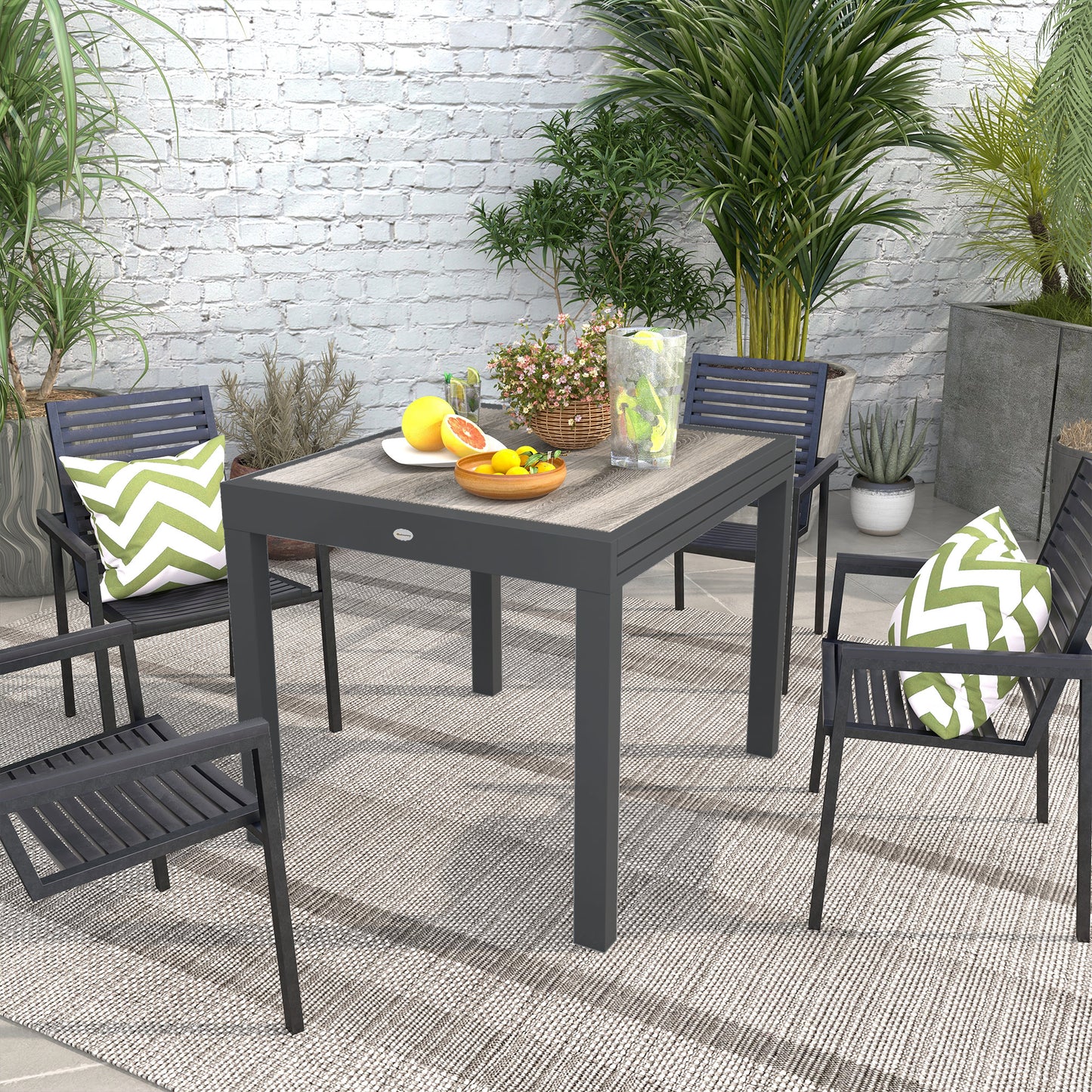 Outsunny Extendable Dining Table, Rectangular Patio Outdoor Table with Aluminum Frame and Plastic Board Tabletop for Lawn, Beige