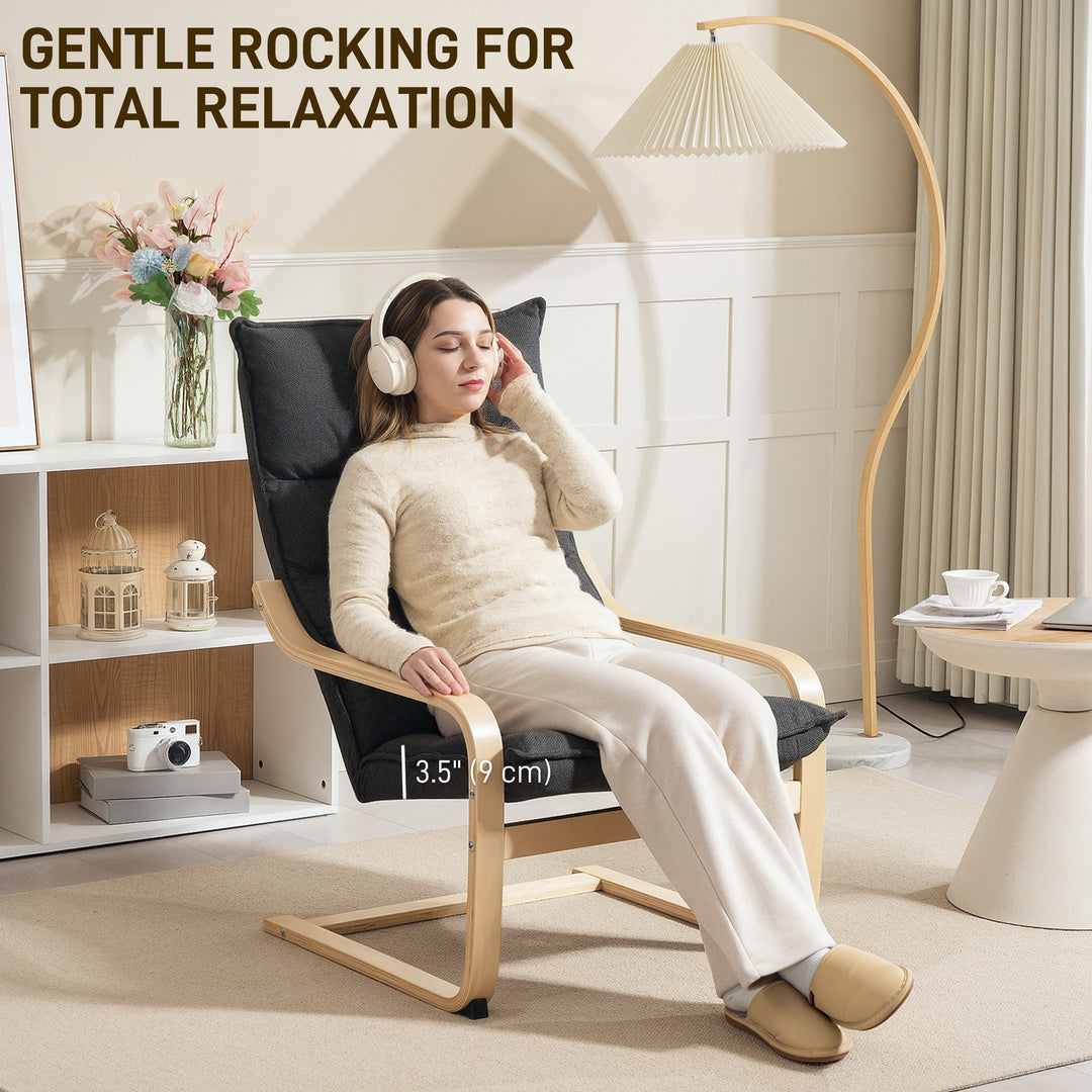 HOMCOM Modern Armchair, Upholstered Accent Chair with Curved Leg and Arm, Leisure Lounge Chair for Living Room, Light Grey