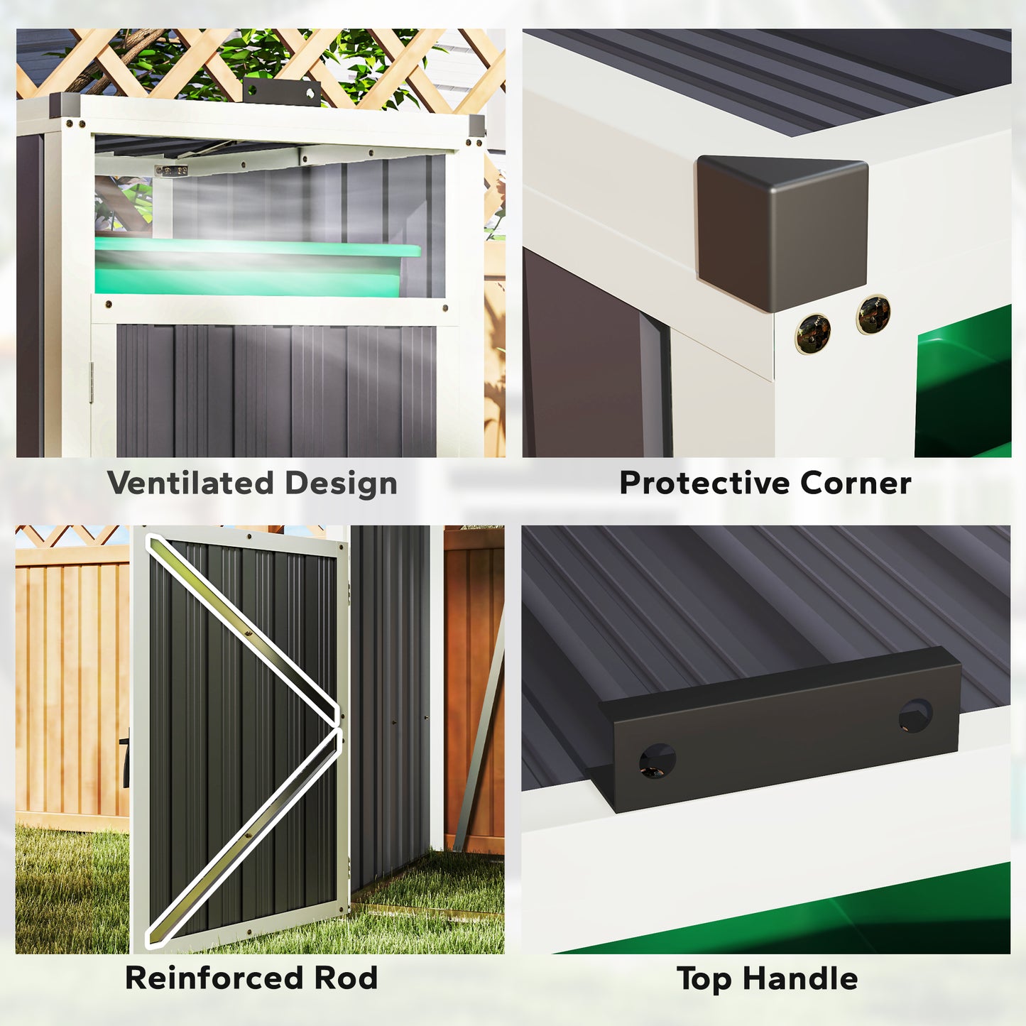 Outsunny Double Garbage Bin Shed, Lockable Outdoor Storage Shed with Openable Lid, Galvanized Frame for Garden Patio, Dark Grey