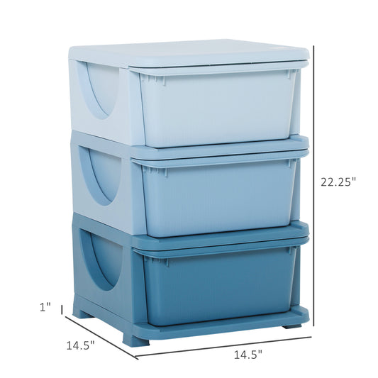 Qaba 3 Tier Kids Toy Organizer and Storage Bins with 3 Plastic Drawers, Blue