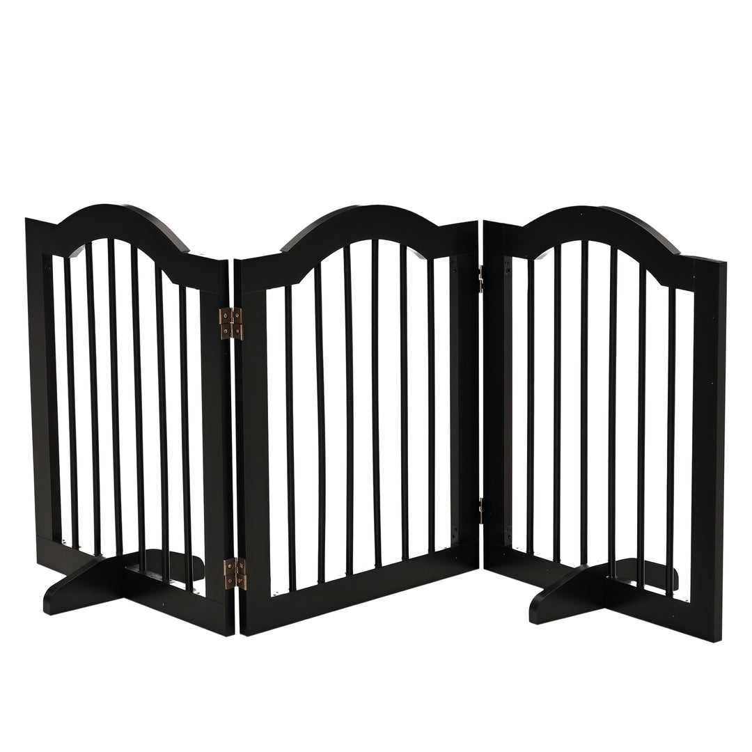 PawHut 24"H Foldable Dog Gate, 3 Panels Freestanding Pet Gate Barriers Indoor with Support Feet, Puppy Fence for Small Dogs, Black