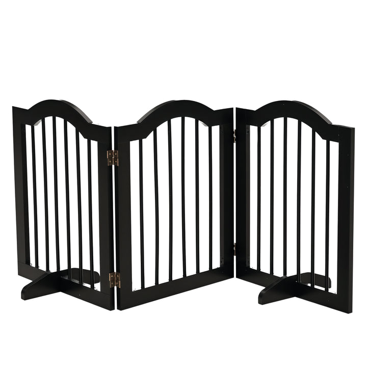 PawHut 24"H Foldable Dog Gate, 3 Panels Freestanding Pet Gate Barriers Indoor with Support Feet, Puppy Fence for Small Dogs, Black